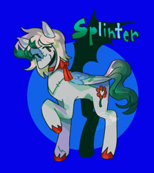 Size: 2048x2292 | Tagged: safe, artist:lawldog, oc, oc only, oc:splinter, pony, undead, zombie, zombie pony, bat wings, high res, neck bow, pegasus wings, solo, stitches, wings