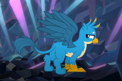 Size: 922x611 | Tagged: safe, screencap, gallus, griffon, g4, what lies beneath, butt, gallass, gallus is not amused, looking back, male, plot, solo, spread wings, unamused, wings