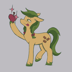 Size: 2048x2048 | Tagged: safe, artist:lawldog, apple fritter, earth pony, pony, g4, apple, apple family member, food, gray background, high res, pigtails, simple background, solo