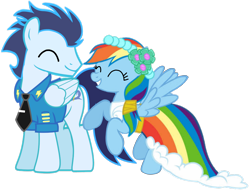 Size: 3500x2678 | Tagged: safe, anonymous artist, rainbow dash, soarin', pegasus, pony, a canterlot wedding, g4, bridesmaid dash, bridesmaid dress, clothes, dress, female, gown, high res, male, mare, ship:soarindash, shipping, simple background, stallion, straight, transparent background