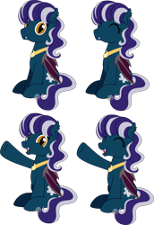 Size: 2418x3510 | Tagged: safe, artist:pure-blue-heart, oc, oc only, oc:heartfang, bat pony, bat pony oc, closed mouth, eyes closed, fangs, female, female oc, folded wings, gift art, golden eyes, high res, jewelry, mare, mare oc, necklace, open mouth, png-tuber, raised hoof, simple background, sitting, talking, transparent background, two toned mane, wings