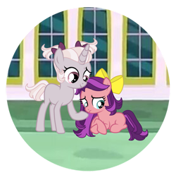 Size: 897x891 | Tagged: safe, artist:frostcorpsclub, artist:iamthebestpony, artist:lanternomega, spoiled rich, zesty gourmand, earth pony, pony, unicorn, g4, base used, blank flank, bow, duo, duo female, female, filly, filly spoiled rich, filly zesty gourmand, foal, hair bow, headcanon, missing cutie mark, pigtails, siblings, sisters, teenager