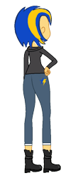 Size: 424x908 | Tagged: safe, artist:mlpfan3991, oc, oc only, oc:flare spark, human, equestria girls, g4, ass, boots, butt, clothes, cutie mark on clothes, denim, female, hand on hip, jacket, jeans, pants, rear view, shoes, simple background, solo, transparent background