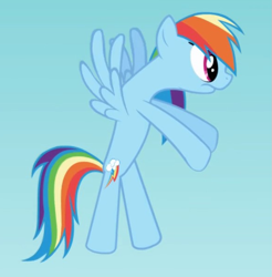 Size: 585x594 | Tagged: safe, screencap, rainbow dash, pegasus, pony, g4, griffon the brush off, season 1, anatomically incorrect, blue body, blue coat, blue fur, blue pony, blue wings, cropped, faic, female, flying, incorrect leg anatomy, juxtaposition bait, looking at something, magenta eyes, mare, multicolored hair, off model, rainbow hair, rainbow tail, solo, spread wings, tail, wide eyes, wings