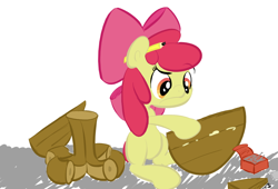 Size: 1080x733 | Tagged: safe, artist:elslowmo, artist:full stop, apple bloom, earth pony, pony, g4, colored, female, filly, foal, pencil, simple background, solo, table, white background