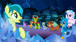 Size: 1600x899 | Tagged: safe, screencap, gallus, ocellus, sandbar, silverstream, smolder, thorax, twilight sparkle, yona, alicorn, changedling, changeling, classical hippogriff, dragon, earth pony, griffon, hippogriff, pony, yak, g4, uprooted, king thorax, student six