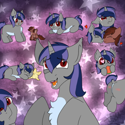 Size: 3000x3000 | Tagged: safe, artist:deadsmoke, oc, oc:dreaming star, bat pony, bat pony unicorn, hybrid, pony, unicorn, bust, commission, funny, heart, heart eyes, high res, horn, portrait, red eyes, wingding eyes, ych result