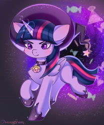 Size: 3000x3600 | Tagged: safe, artist:monstrum, twilight sparkle, alicorn, pony, g4, blushing, cute, female, folded wings, halloween, hat, high res, holiday, horn, magic, mare, solo, twilight sparkle (alicorn), wings, witch hat