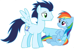 Size: 768x514 | Tagged: safe, anonymous artist, artist:rulette, rainbow dash, soarin', pegasus, pony, g4, duo, female, male, mare, ship:soarindash, shipping, simple background, stallion, straight, transparent background
