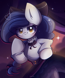 Size: 2200x2650 | Tagged: safe, artist:miryelis, oc, oc only, earth pony, pony, big ears, bow, clothes, costume, cute, dress, female, halloween, halloween costume, heart, high res, lolita fashion, long hair, looking at you, mare, smiling, smiling at you, solo