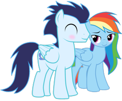 Size: 1211x998 | Tagged: artist needed, source needed, safe, anonymous artist, artist:rulette, rainbow dash, soarin', pegasus, pony, g4, blushing, duo, female, male, mare, ship:soarindash, shipping, simple background, stallion, straight, transparent background