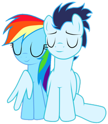 Size: 796x914 | Tagged: safe, anonymous artist, artist:rulette, rainbow dash, soarin', pegasus, pony, g4, duo, female, hug, male, mare, ship:soarindash, shipping, simple background, stallion, straight, transparent background, winghug, wings