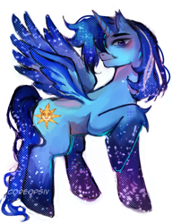 Size: 2300x3000 | Tagged: artist needed, source needed, safe, oc, oc only, oc:blue thunder, alicorn, pony, alicorn oc, high res, horn, simple background, solo, white background, wings