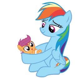 Size: 1099x1099 | Tagged: safe, anonymous artist, rainbow dash, scootaloo, pegasus, pony, g4, baby, baby pony, baby scootaloo, female, filly, foal, mare, momma dash, parent:rainbow dash, scootalove, simple background, transparent background, younger