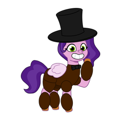 Size: 2100x2100 | Tagged: safe, artist:chanyhuman, pipp petals, pegasus, pony, g5, my little pony: tell your tale, bowtie, clothes, cosplay, costume, crossover, five nights at freddy's, freddy fazbear, hat, high res, simple background, top hat, transparent background, vector