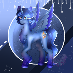 Size: 600x600 | Tagged: source needed, safe, artist:shigamegako, oc, oc only, oc:blue thunder, alicorn, pony, alicorn oc, horn, solo, wings