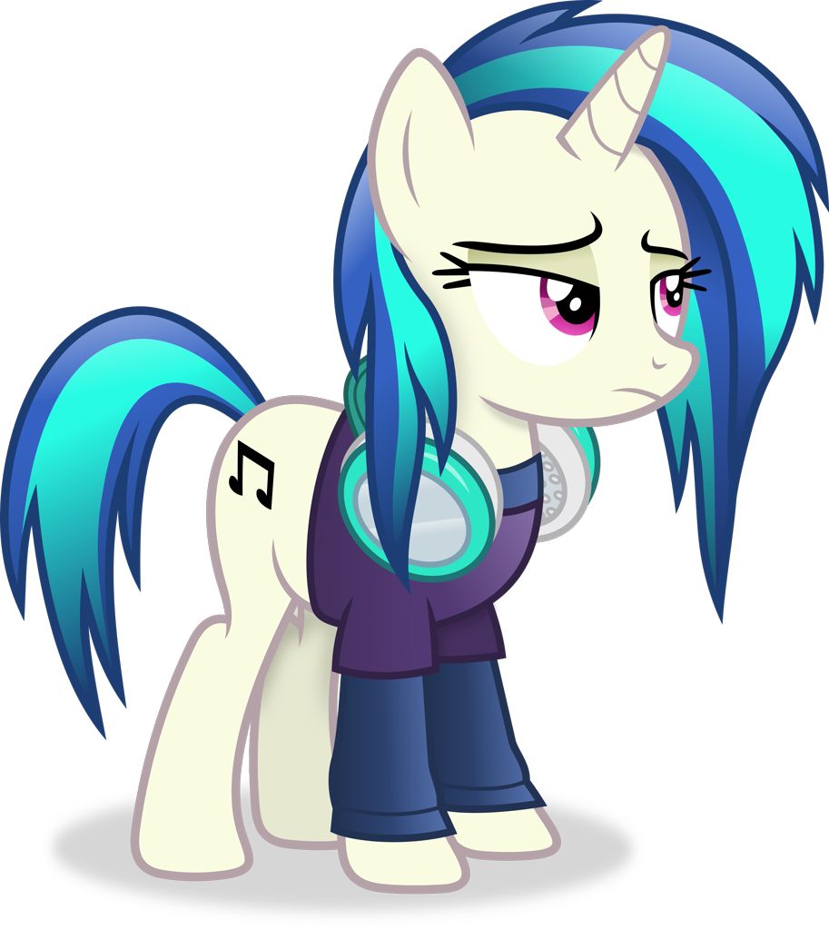 [alternate hairstyle,clothes,dj pon-3,female,headphones,high res,horn,mare,pony,safe,simple background,solo,transparent background,unicorn,vector,vinyl scratch,artist:anime-equestria]