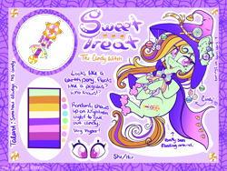 Size: 2224x1668 | Tagged: safe, artist:mychelle, oc, oc:sweet treat, earth pony, pony, female, hat, mare, reference sheet, solo, witch hat