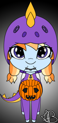 Size: 634x1351 | Tagged: safe, artist:mranthony2, oc, oc:aurelia coe, clothes, costume, cute, halloween, halloween costume, holiday, looking at you, pumpkin bucket, simple background, solo, spyro the dragon (series)