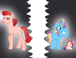 Size: 1026x779 | Tagged: safe, artist:ashakalovsky, artist:frostcorpsclub, artist:klewgcg, artist:s0ftserve, princess amore, oc, oc:ardere, oc:skywhinny, earth pony, pony, unicorn, g4, baby, baby pony, base used, blank flank, earth pony oc, female, filly, foal, headcanon, hoof on face, horn, male, mare, missing cutie mark, stallion, trio, unicorn oc, young amore, younger