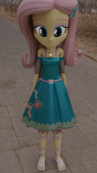 Size: 1317x2334 | Tagged: safe, artist:efk-san, edit, editor:incredibubbleirishguy, fluttershy, equestria girls, g4, 2018, 3d, 3d model, beautiful, cute, feet, flutterbeautiful, fluttershy boho dress, lace sandals, looking down, old video, panorama, real life background, sad, sandals, shyabetes, toes