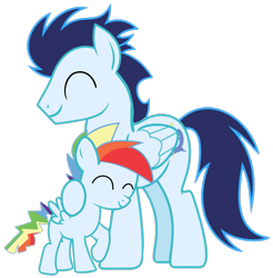 Size: 1091x1108 | Tagged: safe, anonymous artist, soarin', oc, oc:rainbow blitz, pegasus, pony, g4, colt, daddy soarin', father and child, father and son, foal, like father like son, like parent like child, male, offspring, parent:rainbow dash, parent:soarin', parents:soarindash, simple background, stallion, transparent background