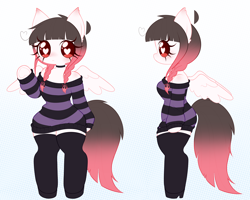 Size: 4206x3370 | Tagged: safe, artist:arwencuack, oc, oc:arwencuack, pegasus, anthro, unguligrade anthro, arm hooves, choker, clothes, female, heart, heart eyes, hoof heart, off shoulder, off shoulder sweater, reference sheet, sheet, solo, sweater, underhoof, wingding eyes, zettai ryouiki