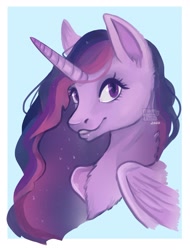 Size: 2244x2953 | Tagged: safe, artist:erieillustrates, twilight sparkle, alicorn, pony, g4, the last problem, 2020, bust, female, high res, horn, looking at you, mare, older, older twilight, older twilight sparkle (alicorn), passepartout, portrait, princess twilight 2.0, signature, smiling, solo, twilight sparkle (alicorn), wings