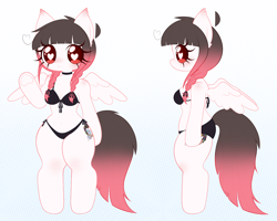 Size: 4206x3370 | Tagged: safe, artist:arwencuack, oc, oc:arwencuack, pegasus, anthro, unguligrade anthro, arm hooves, belly button, bikini, choker, clothes, female, heart, heart eyes, hoof heart, partially undressed, reference sheet, sheet, solo, swimsuit, underhoof, wingding eyes