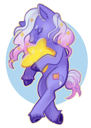 Size: 2481x3507 | Tagged: safe, artist:erieillustrates, oc, oc only, oc:sleepy thyme tea, earth pony, pony, eyes closed, female, high res, mare, partially transparent background, signature, smiling, solo, stars, tail, underhoof, unshorn fetlocks