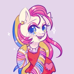 Size: 1000x1000 | Tagged: safe, artist:erieillustrates, baby starbow, earth pony, pony, semi-anthro, g1, arm hooves, clothes, dress, female, filly, foal, looking at you, open mouth, open smile, signature, simple background, smiling, solo, sparkles, unshorn fetlocks