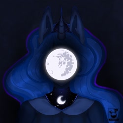 Size: 1280x1280 | Tagged: safe, artist:inconfortablee, princess luna, anthro, g4, bust, female, fine art parody, full moon, mare in the moon, moon, obscured face, rené magritte, solo, the son of man