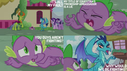 Size: 828x465 | Tagged: safe, edit, edited screencap, editor:quoterific, screencap, princess ember, spike, starlight glimmer, thorax, twilight sparkle, changedling, changeling, dragon, g4, triple threat, king thorax, ponyville