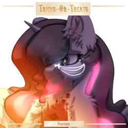 Size: 2500x2500 | Tagged: safe, artist:medkit, oc, oc only, oc:emma stailer, alicorn, pony, alicorn oc, bust, chest fluff, colored ear fluff, colored eyebrows, colored eyelashes, colored lineart, colored pupils, colored sketch, colored wings, crescent moon, day 10, drawtober, ear fluff, ears up, english, ethereal mane, eye clipping through hair, eyebrows, eyebrows visible through hair, eyes open, facial markings, feathered wings, female, frame, fringe, glowing, glowing mane, gritted teeth, heart shaped, high res, horn, lightly watermarked, long mane, mare, moon, paint tool sai 2, partially open wings, pink light, possessed, princess, resistance, shoulder fluff, signature, simple background, sketch, solo, stars, sternocleidomastoid, teeth, text, three quarter view, tricks or treats, two toned mane, wall of tags, watermark, white background, wings