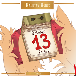 Size: 2500x2500 | Tagged: safe, artist:medkit, oc, oc only, unnamed oc, pony, calendar, colored hooves, colored sketch, day 13, drawtober, english, female, frame, gradient hooves, haunted house, high res, hoof fluff, hoof hold, hooves, horseshoes, mare, paint tool sai 2, simple background, sketch, solo, text, thirteen, thorn, unshorn fetlocks, white background