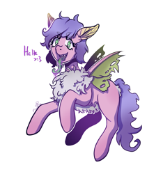 Size: 3665x3917 | Tagged: safe, artist:mushpo, oc, oc only, oc:phalena rosa, changeling, moth, mothling, original species, >:3, chest fluff, commissioner:dhs, drool, evil, fangs, high res, laughing, long tongue, pink coat, purple mane, simple background, slime, solo, tattered, tattered wings, tongue out, white background, wings