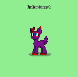 Size: 396x389 | Tagged: safe, oc, oc only, oc:antlerheart, deer, pony, reindeer, pony town, deer oc, do not steal, female, green background, horn, non-pony oc, original character do not steal, purple fur, purple skin, red horn, simple background, solo