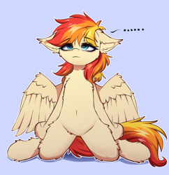 Size: 3110x3215 | Tagged: safe, artist:neverend, oc, oc only, pegasus, pony, belly button, fluffy, high res, kneeling, solo, tired