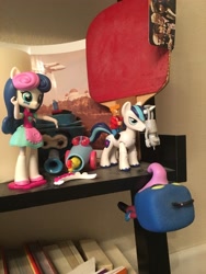 Size: 4032x3024 | Tagged: safe, artist:polorenzielephant, bon bon, shining armor, sweetie drops, equestria girls, g4, bender bending rodríguez, ceramic, doctor who, doll, equestria girls minis, first doctor, fourth doctor, futurama, gonzo, guardians of harmony, inner tube, party cannon, philip j. fry, ping pong racket, pool toy, rubber chicken, second doctor, the muppets, third doctor, toy