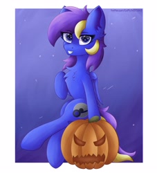 Size: 3000x3300 | Tagged: safe, artist:gaffy, oc, oc only, oc:spacer rhythmic, pegasus, pony, commission, halloween, high res, holiday, pegasus oc, pumpkin, ych result