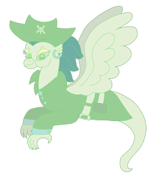 Size: 2018x2343 | Tagged: safe, artist:supahdonarudo, oc, oc only, ghost, hippogriff, undead, bag, clothes, ear piercing, earring, hat, high res, jewelry, piercing, pirate, pirate hat, saddle bag, see-through, simple background, skull and crossbones, solo, transparent background