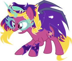 Size: 9269x7855 | Tagged: safe, artist:shootingstarsentry, sunset shimmer, twilight sparkle, oc, oc only, oc:midnight crescent, alicorn, demon, demon pony, pony, equestria girls, g4, absurd resolution, female, fusion, mare, midnight sparkle, simple background, solo, sunset satan, transparent background