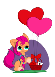 Size: 5000x7000 | Tagged: safe, artist:25ultragamer, sunny starscout, earth pony, pony, g5, balloon, basket, braid, braided ponytail, cute, daaaaaaaaaaaw, female, heart, heart balloon, holiday, mare, plushie, ponytail, simple background, solo, sunnybetes, teddy bear, transparent background, valentine's day