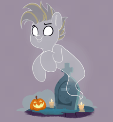 Size: 620x667 | Tagged: safe, artist:joaothejohn, oc, oc only, oc:circuit breaker, earth pony, ghost, ghost pony, pony, animated, candle, earth pony oc, gif, grave, gravestone, halloween, holiday, jack-o-lantern, male, open mouth, pumpkin, solo, spooky, ych animation