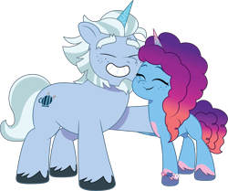 Size: 1677x1401 | Tagged: safe, artist:prixy05, alphabittle blossomforth, misty brightdawn, pony, unicorn, g5, my little pony: tell your tale, alphabetes, bracelet, cute, duo, duo male and female, eyes closed, facial hair, family, father and child, father and daughter, female, freckles, friendship bracelet, hug, jewelry, male, mistybetes, rebirth misty, simple background, stallion, transparent background, vector