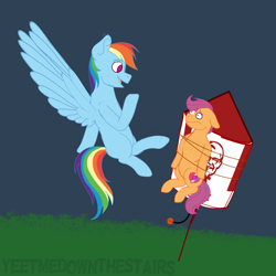 Size: 5000x5000 | Tagged: safe, artist:yeetmedownthestairs, rainbow dash, scootaloo, pegasus, pony, g4, abuse, cartoon violence, duo, fire, fireworks, fuse, kfc, rainbow douche, rocket, scootabuse, scootachicken, this will end in fried chicken, this will end in tears and/or death and/or covered in tree sap, tied up
