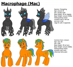 Size: 1248x1155 | Tagged: safe, artist:termyotter, oc, oc only, oc:macrophage, changeling, pony, unicorn, disguise, disguised changeling, male, simple background, stallion, white background