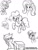 Size: 720x960 | Tagged: safe, artist:vesmirart, applejack, fluttershy, pinkie pie, rainbow dash, rarity, twilight sparkle, earth pony, pony, unicorn, g4, bipedal, bust, computer, gem, grayscale, lasso, leaning back, mane six, missing horn, monitor, monochrome, open mouth, open smile, pictogram, raised hoof, rope, shocked, shocked expression, sketch, sketch dump, smiling, speech bubble, unicorn twilight