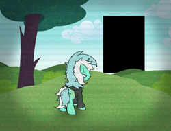 Size: 4895x3742 | Tagged: safe, alternate version, artist:background basset, lyra heartstrings, pony, unicorn, g4, clothes, doorway, hoodie, solo, static
