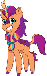 Size: 813x1301 | Tagged: safe, artist:prixy05, sunny starscout, kirin, g5, my little pony: tell your tale, concave belly, grin, kirin-ified, mane stripe sunny, simple background, smiling, solo, species swap, transparent background, vector